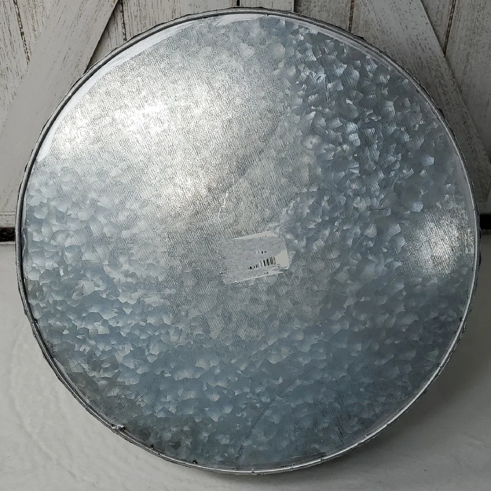 Galvanized Metal Round Basket with Handle Farmhouse Country Decor